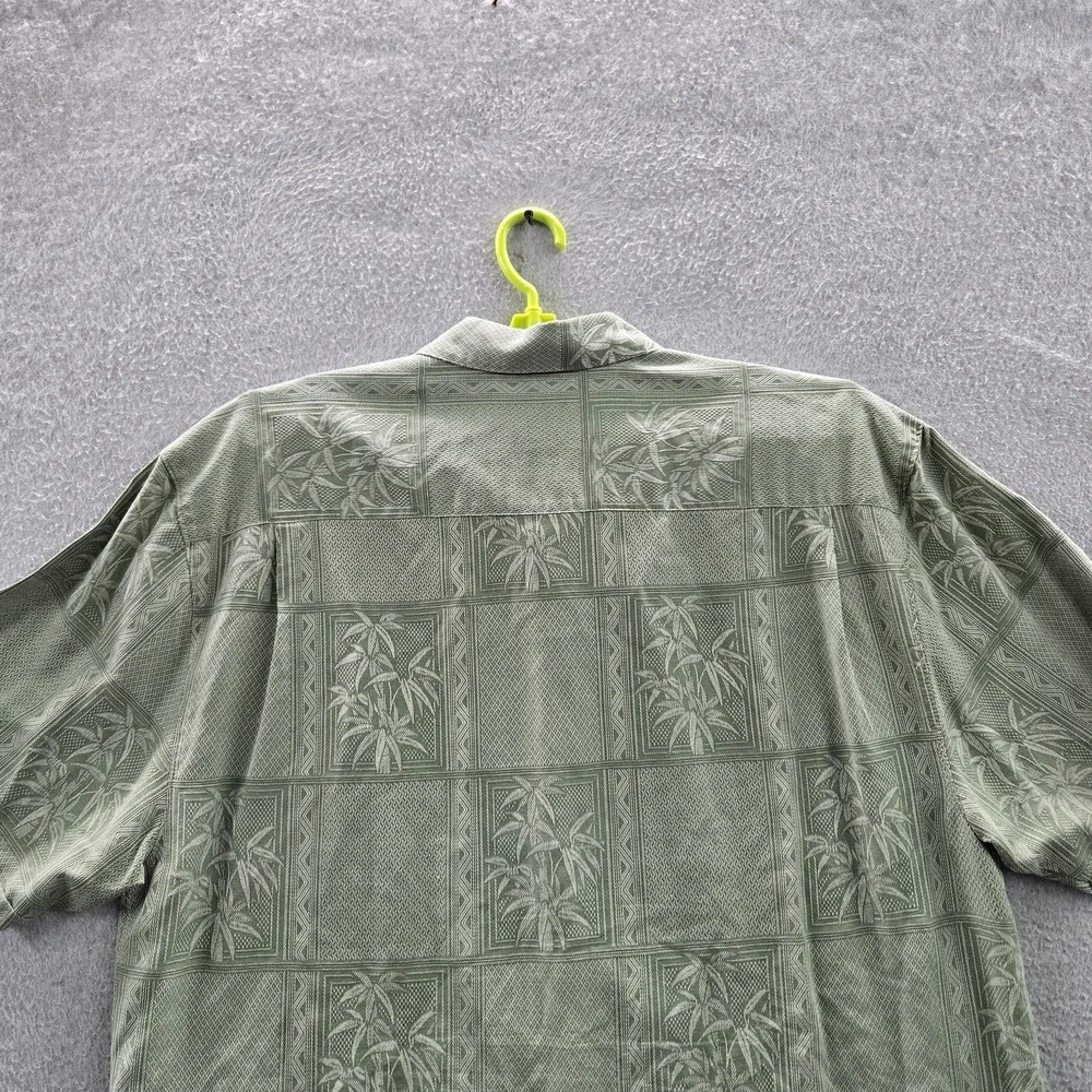 Jamaica Jaxx Men Button‎ Up Shirt XXL Green Silk Floral Jacquard Hawaiian